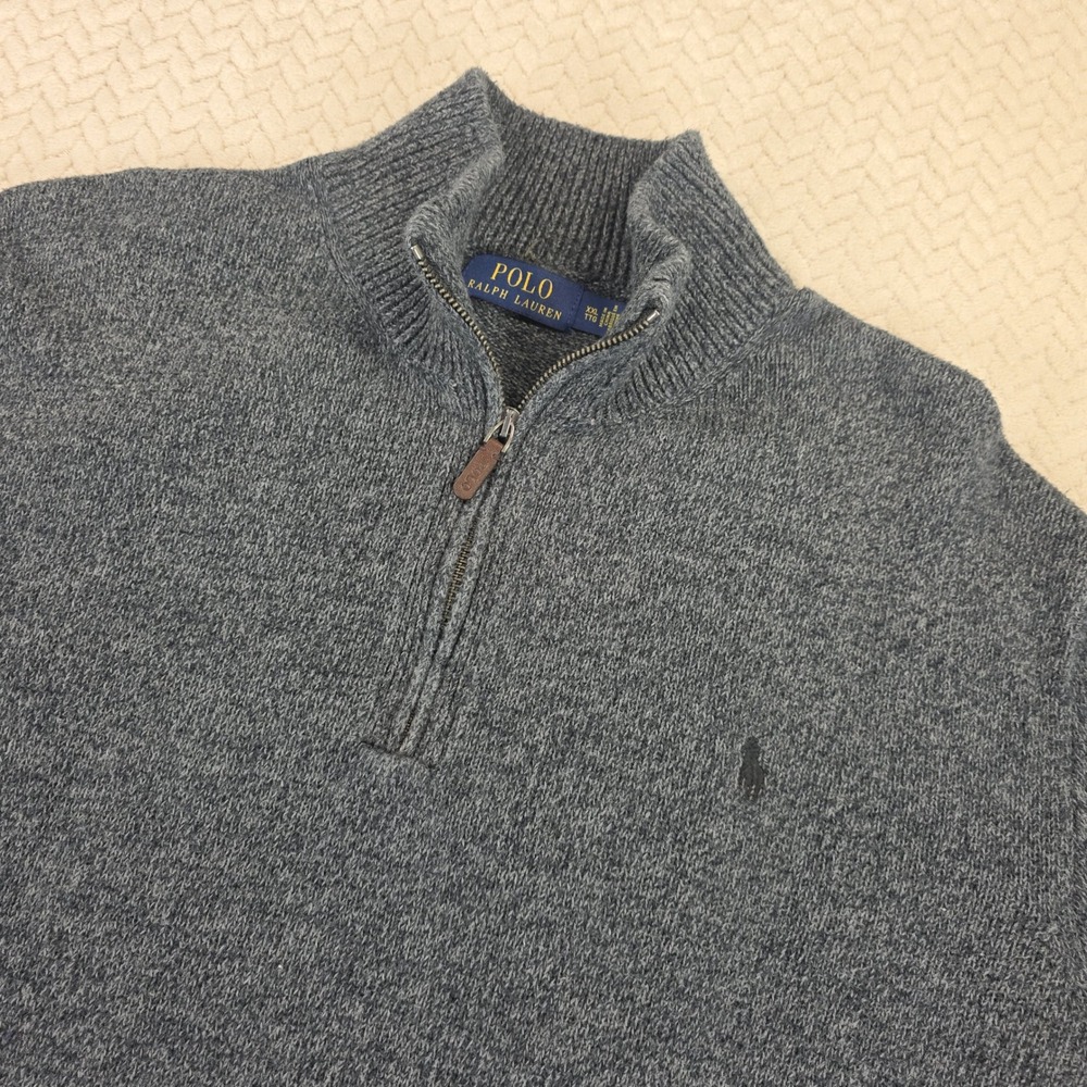 Polo Ralph Lauren Mens XXL Gray Cotton Quarter Zip Pullover Sweater Pony Logo
